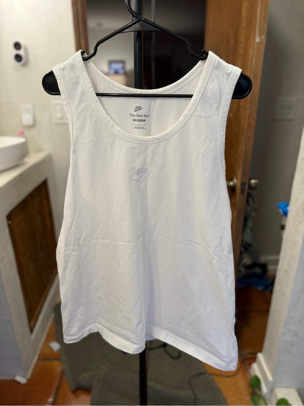 Nike White Women's Tank Top with Subtle Embroidered Swoosh
